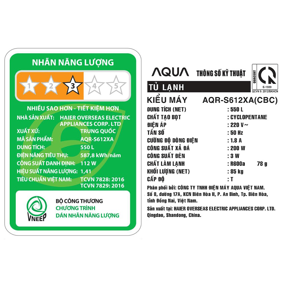 Tủ lạnh Side by side Aqua Inverter 570L AQR-S612XA(CBC)