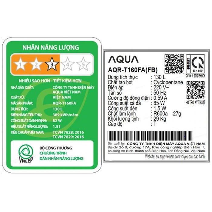 Tủ lạnh Aqua 130 lít AQR-T160FA(BS)