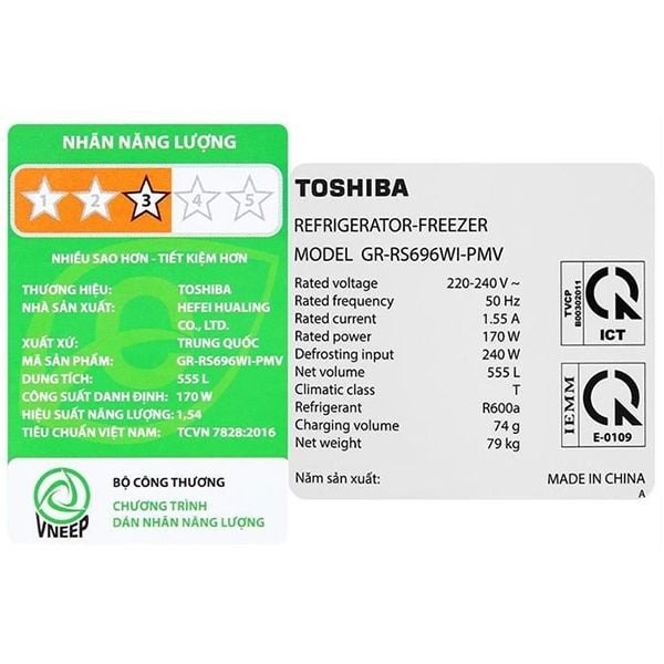 Tủ lạnh Toshiba Inverter 555 lít GR-RS696WI-PMV60-AG