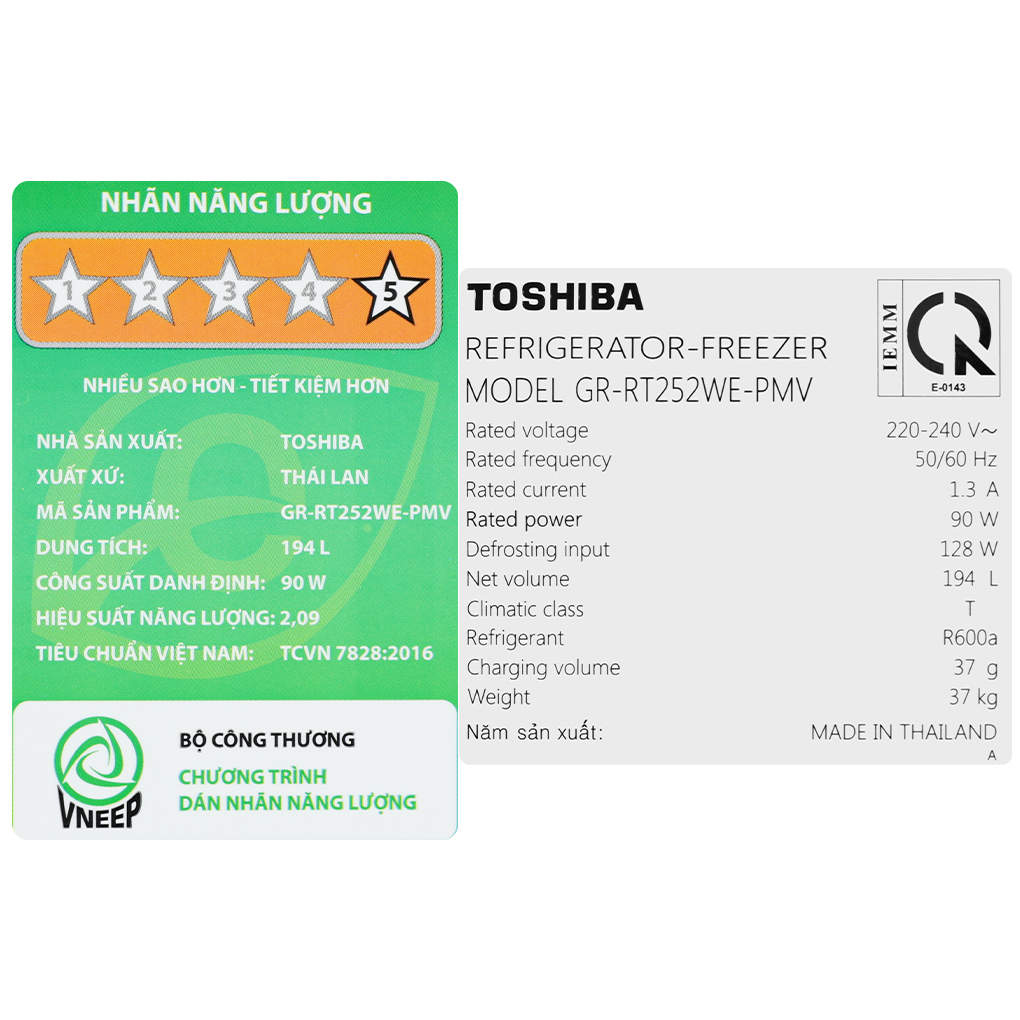 Tủ lạnh Toshiba Inverter 194 lít GR-RT252WE-PMV(52)