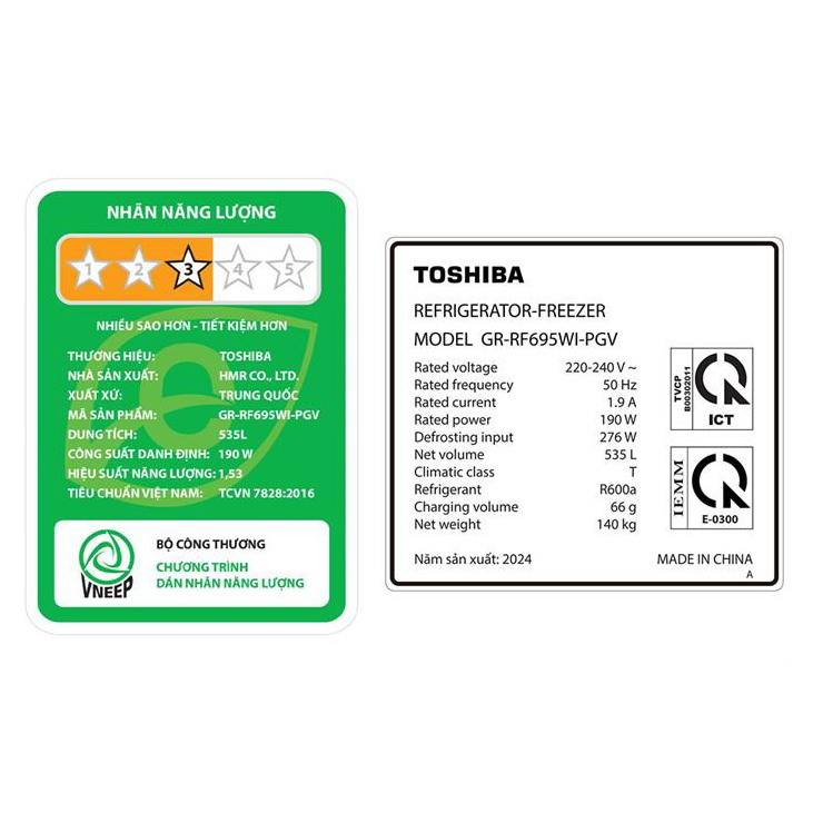 Tủ lạnh Toshiba Inverter 535 lít Multi Door GR-RF695WI-PGV(67)