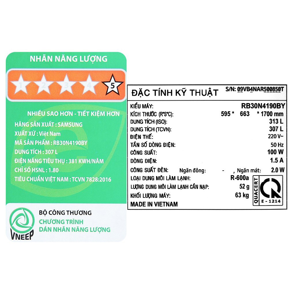 Tủ lạnh Samsung inverter 307L RB30N4190BY/SV