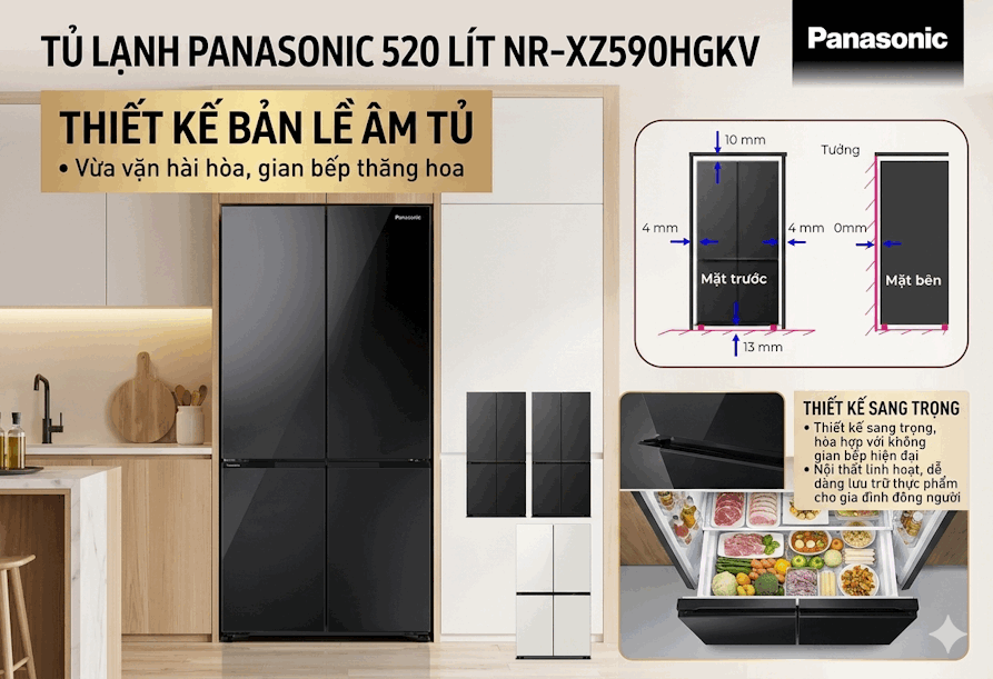 Tủ lạnh 4 cánh Panasonic Inverter 520 lít NR-XZ590HGKV