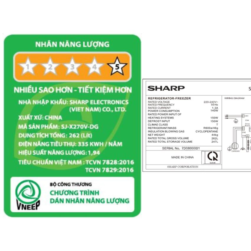 Tủ lạnh Sharp Inverter 247 lít SJ-X270V-DG