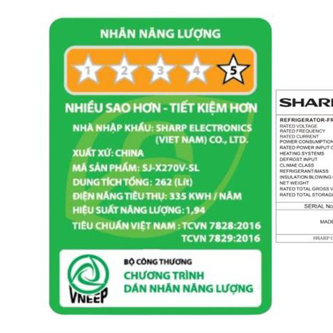 Tủ lạnh Sharp Inverter 247 lít SJ-X270V-SL
