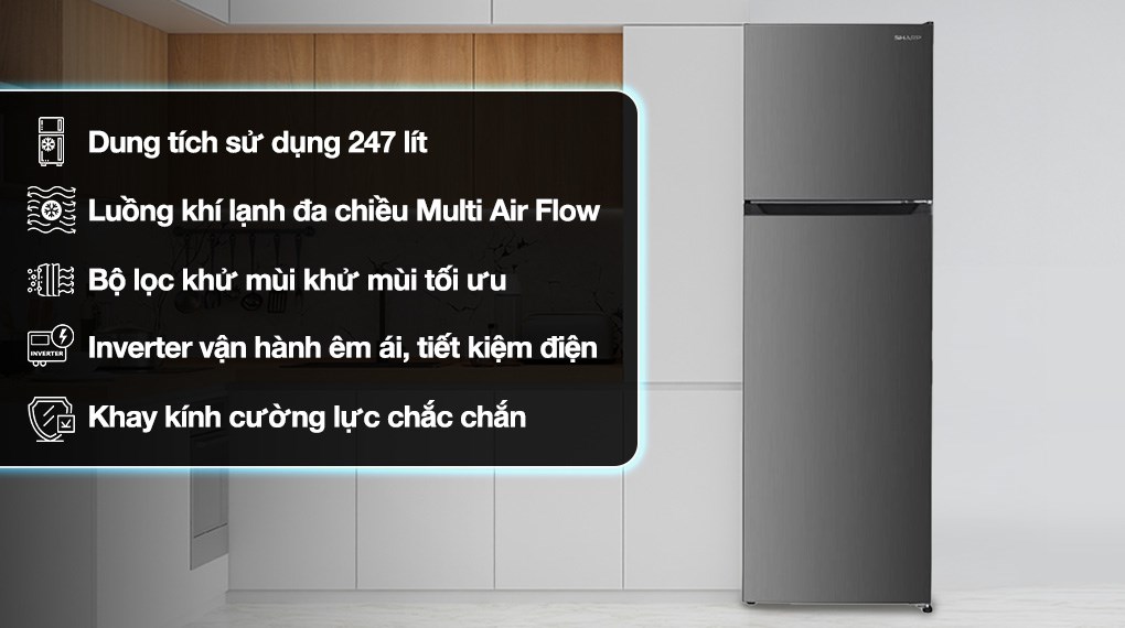Tủ lạnh Sharp Inverter 247 lít SJ-X270V-SL