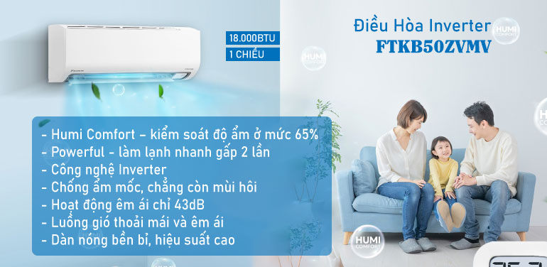 Điều hòa Daikin 1 chiều Inverter 18000BTU FTKB50ZVMV