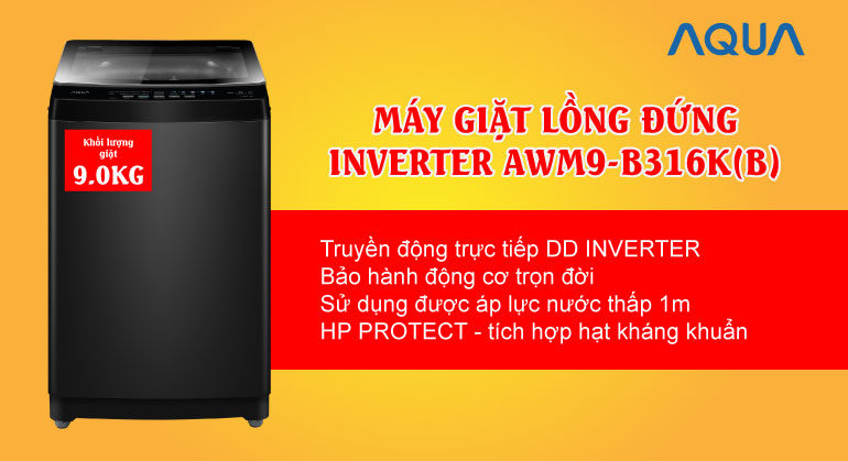 Máy giặt Aqua 9kg Inverter AWM9-B316K(B)