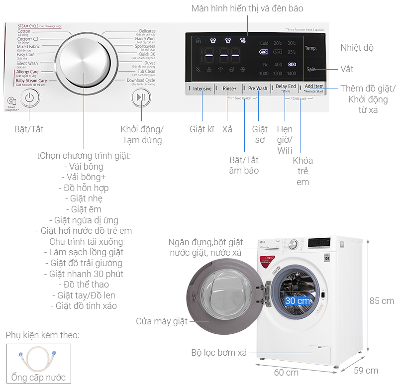 Máy giặt lồng ngang LG Inverter 8.5 kg FV1408S4W